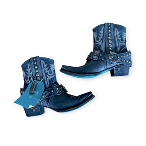 Lane Silver Black Turquoise Mesa Booties Studded Concho Strap Size 7
